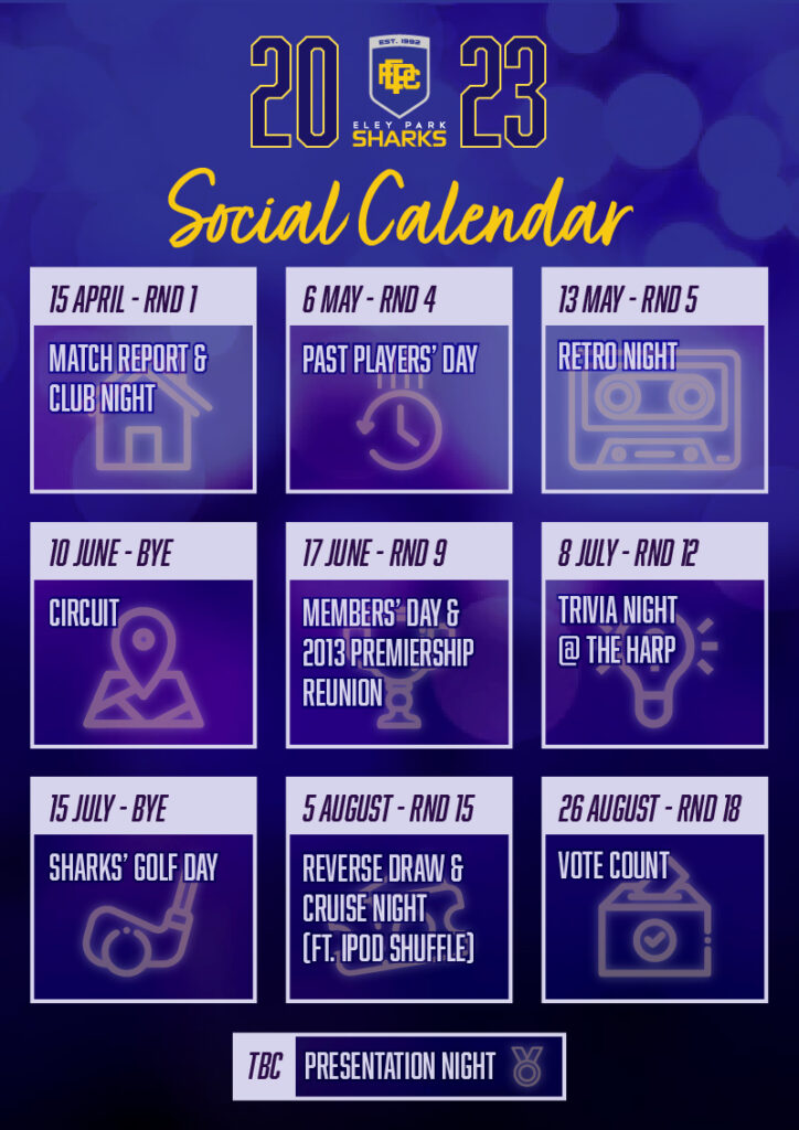 Social event calendar Eley Park Football Club